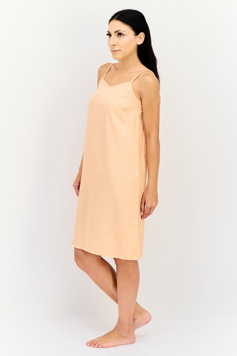 zivame Women Checkered Sleeveless Sleeping Dress, Peach - Image 3